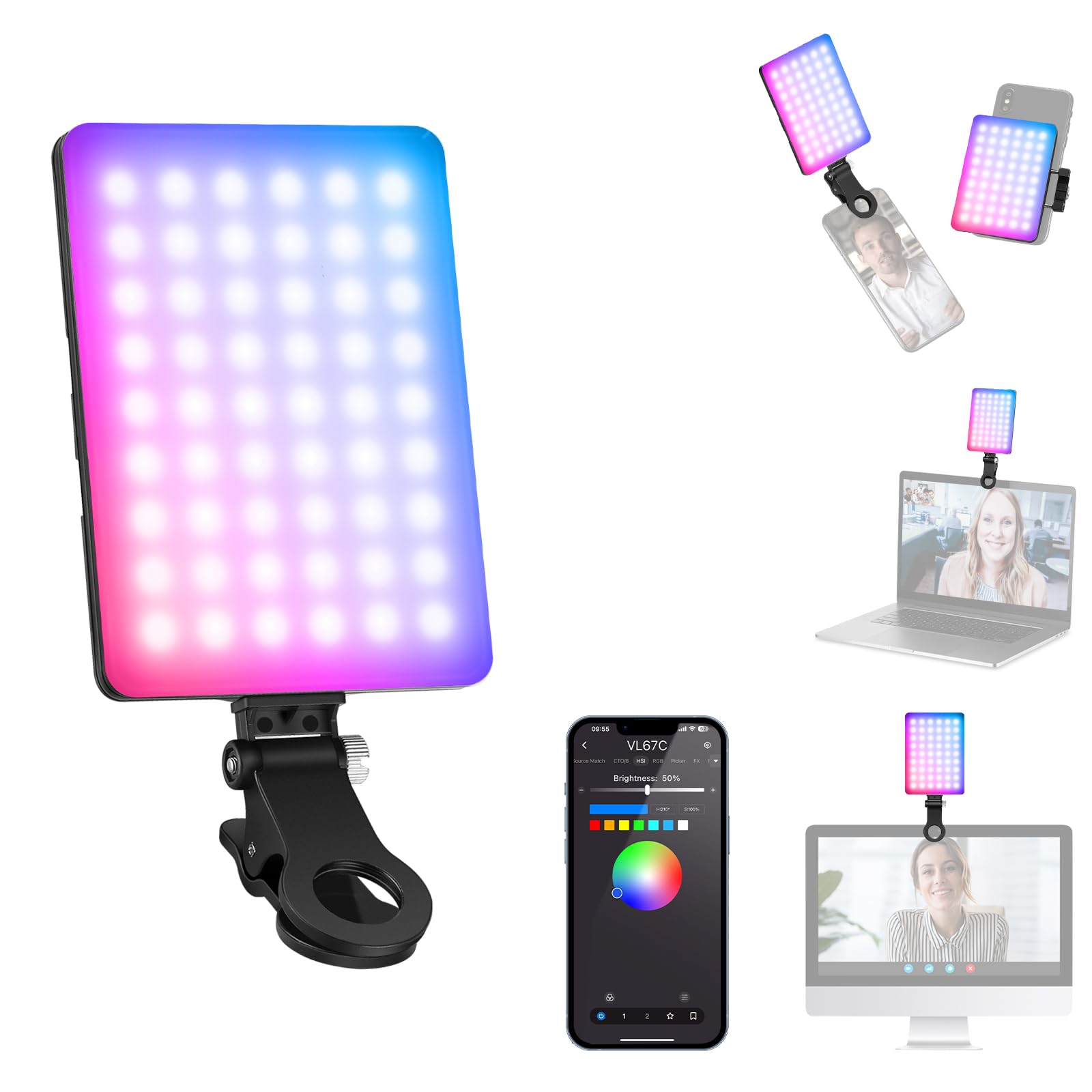 NEEWER VL67C RGB Luz Selfie con App Control para Videoconferencias 2000mAh Recargable