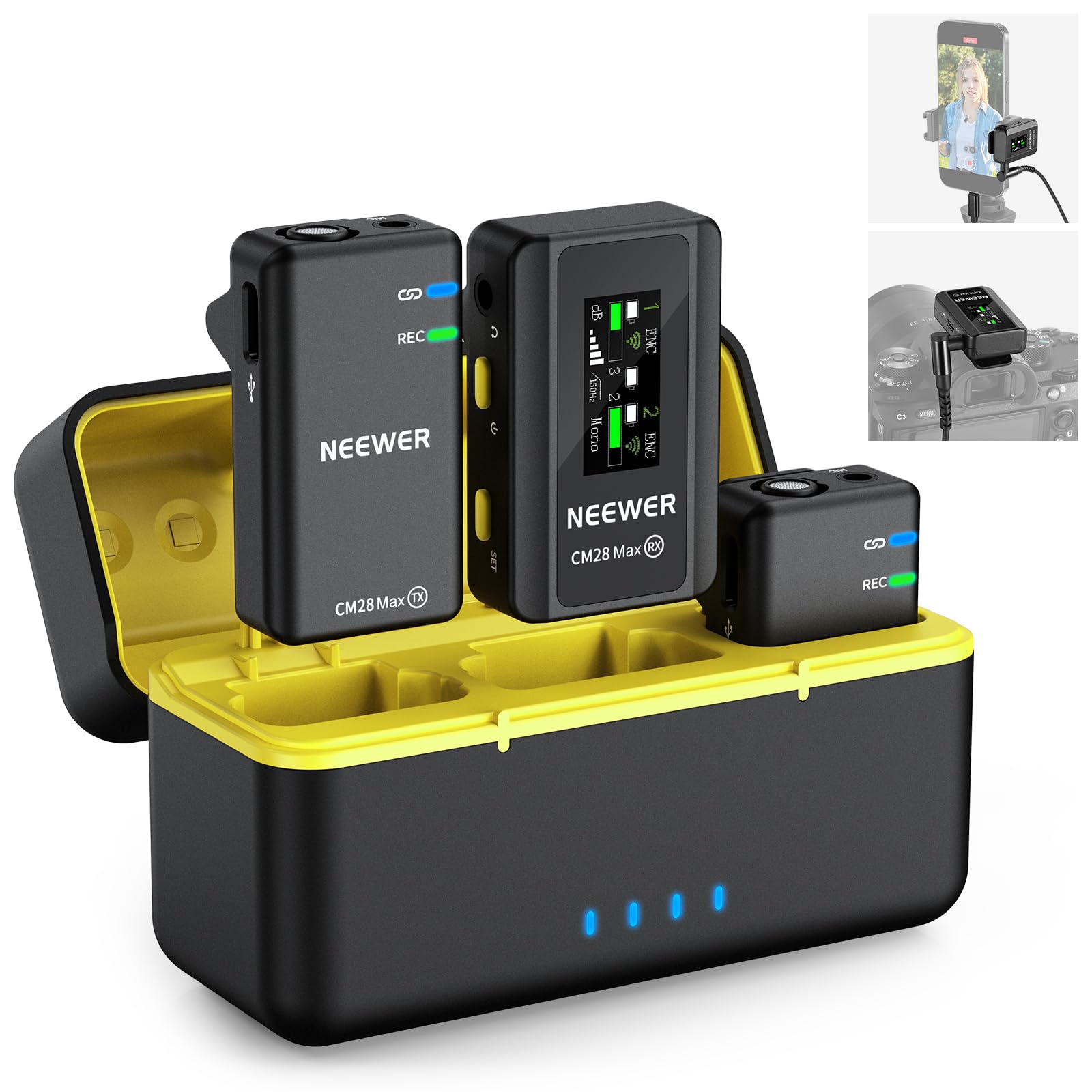 NEEWER CM28 Ultra Inalámbrico Lavalier Solapa Micrófono para Transmisiones Vivos Sin Comprimir 48KHz 24Bit 8GB de Almace